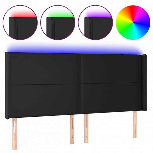 vidaXL Čelo postele s LED černé 203 x 16 x 118/128 cm umělá kůže