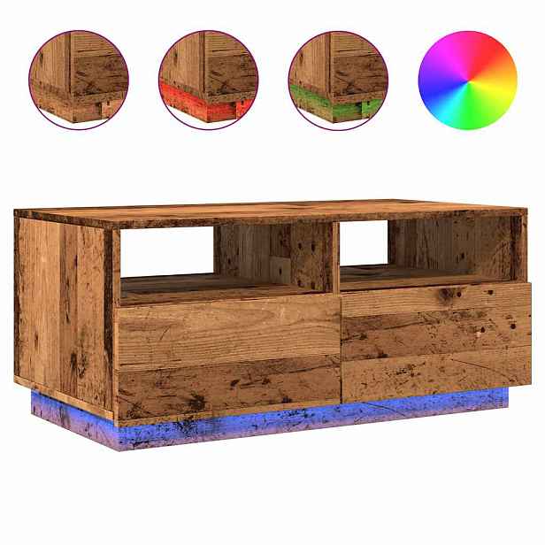 vidaXL Konferenční stolek s LED osvětlením old wood 90 x 49 x 40 cm