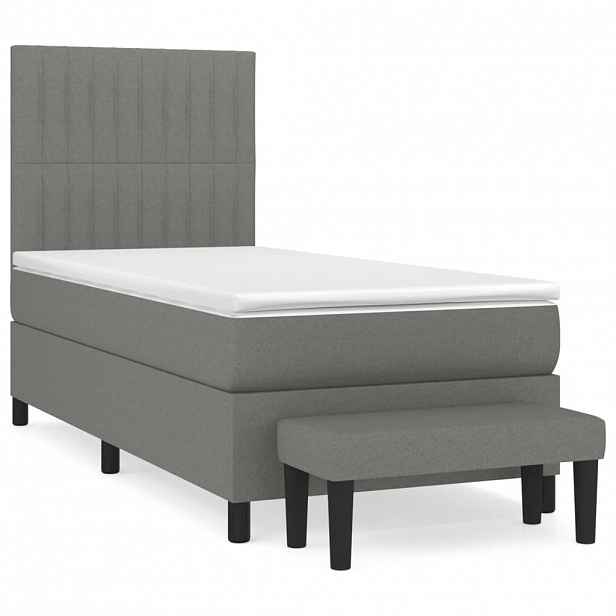 vidaXL Box spring postel s matrací tmavě šedá 100 x 200 cm textil