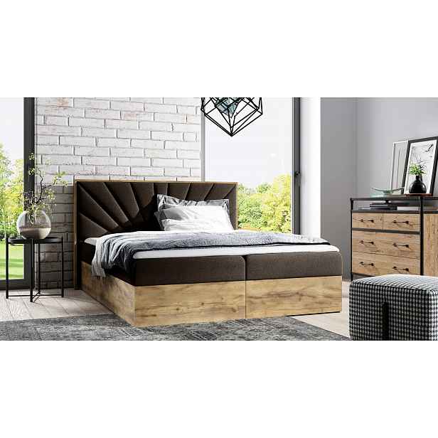 Čalouněná jednolůžková postel 120x220 CHANTELLE 7 - dub wotan / hnědá + topper ZDARMA