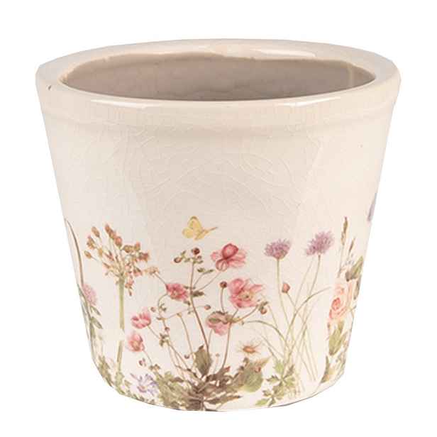Keramický obal na květináč s lučními květy Flowers of Love S - Ø 12*10 cm Clayre & Eef
