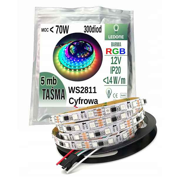 Led pásek Rgb IP20 smd 300d 12V 70W Magic WS2811 adresovatelný digitální 5 m
