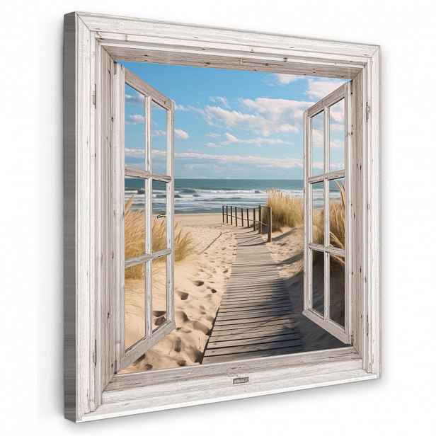 MuchoWow OBRAZ NA PLÁTNĚ Okno - Moře - Pobřeží - Příroda - výhled - Pláž - Waddenské moře 50x50 cm