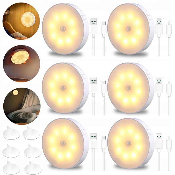 Noční Led Lampa Pro Kontakt Se Senzorem Soumraku Do Ložnice 6 Ks 400 Mah