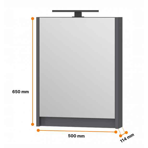 Omeble Skříň závěsná koupelnová skříňka se zrcadlem 50 cm antracit matná Led