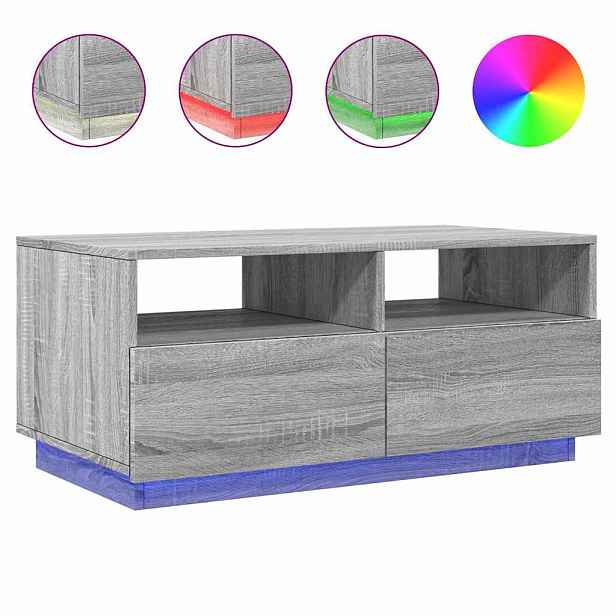 vidaXL Konferenční stolek s LED osvětlením šedý sonoma 90 x 49 x 40 cm