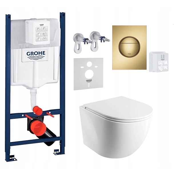 Grohe Podomítková Nádržka s tlačítkem zlatý kartáčovaný a Wc mísou Omnires