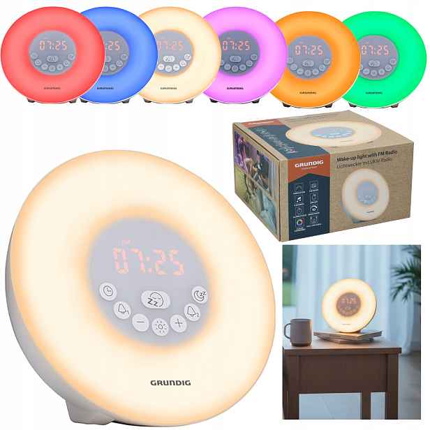 Budík Imitace východu Wake Up Fm rádio Radiobudík Led Grundig