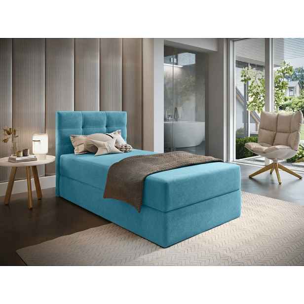 Čalouněná postel boxspring GLORIEN VELVET 90x200 cm modrá Matrace: Matrace Bonell pružinová