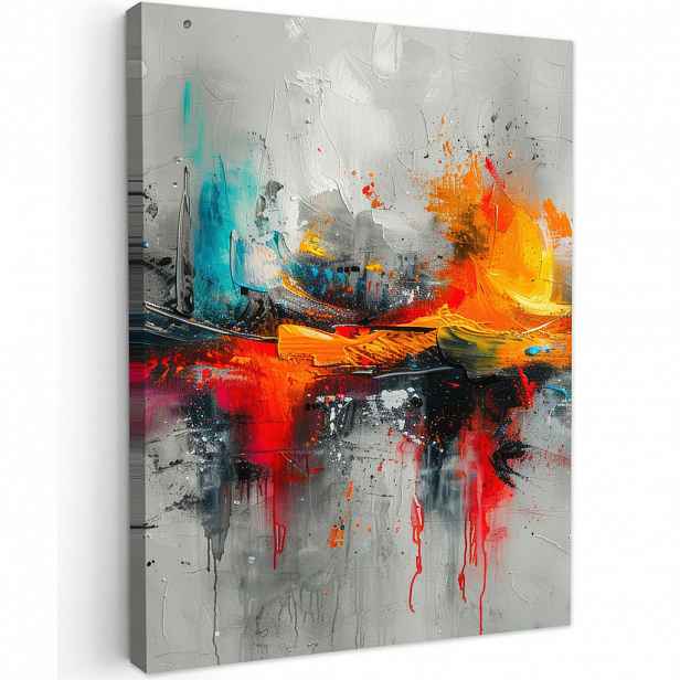 MuchoWow OBRAZ NA PLÁTNĚ Moderní umění - Oranžová - Šedá - Abstraktní 60x80 cm