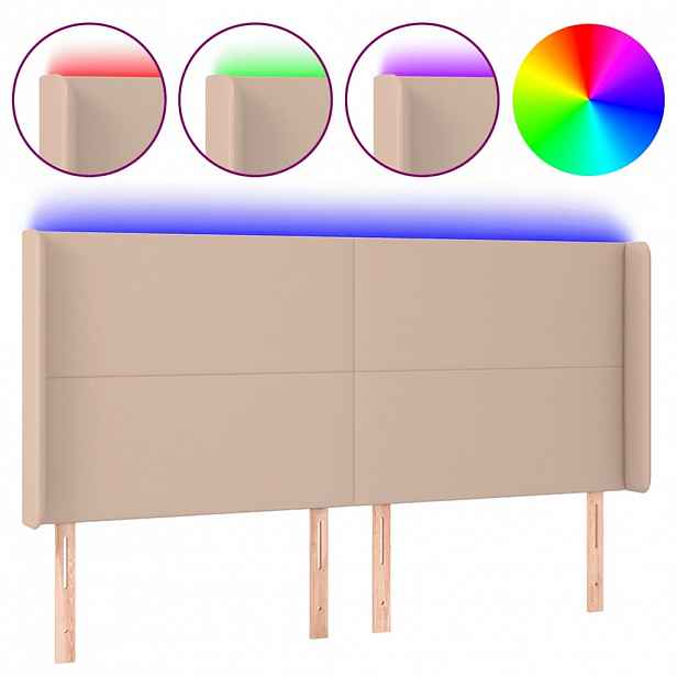 vidaXL Čelo postele s LED cappuccino 203 x 16 x 118/128 cm umělá kůže