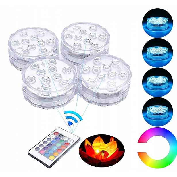 4 ks 10 Led diod Rgb ponořitelných lamp s možností nastavení 16 barev IP68