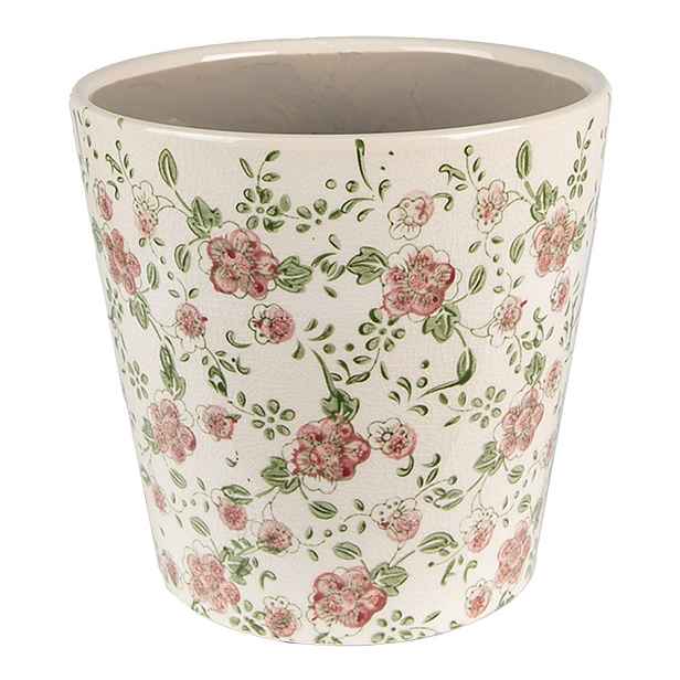 Keramický obal na květináč s růžovými květy Lillia L - Ø 19*18 cm Clayre & Eef