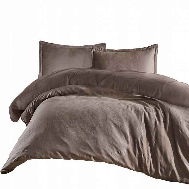 Povlečení bavlněný žakárový satén Sadra 160x200 Jacquard béžové květy