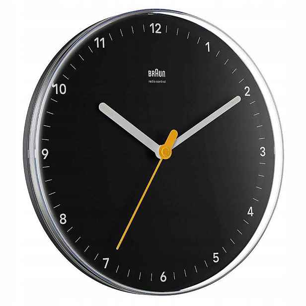 Černé Malé Klasické Kulatý Nástěnné Hodiny Braun BC26B-RC DCF77 23 cm