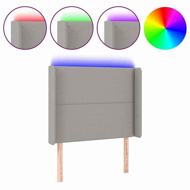 vidaXL Čelo postele s LED světle šedé 93x16x118/128 cm textil