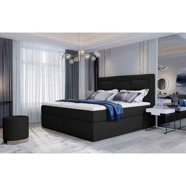 Boxspringová postel s úložným prostorem 160x200 TERIVO - černá eko kůže
