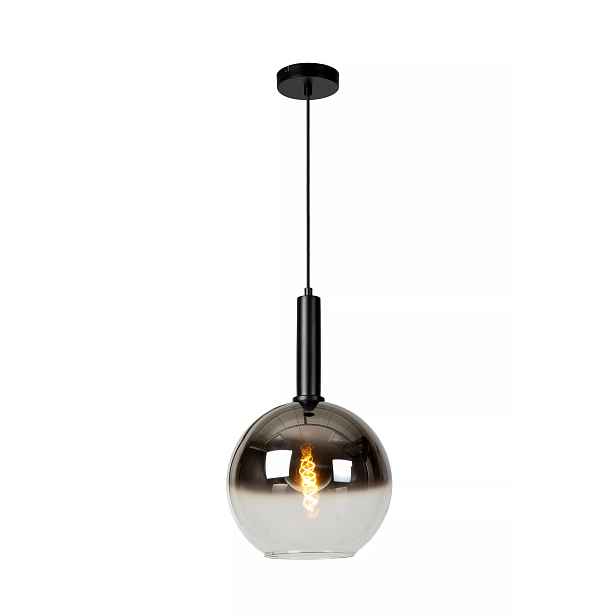 Závěsná lampa černá skleněná velká kouřová koule 30 cm nad stůl ostrov Lucide