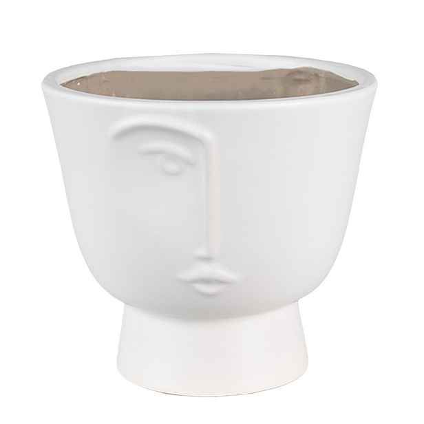 Bílý keramický obal na květináč s polovinou obličeje Facia L - Ø 17*15 cm Clayre & Eef