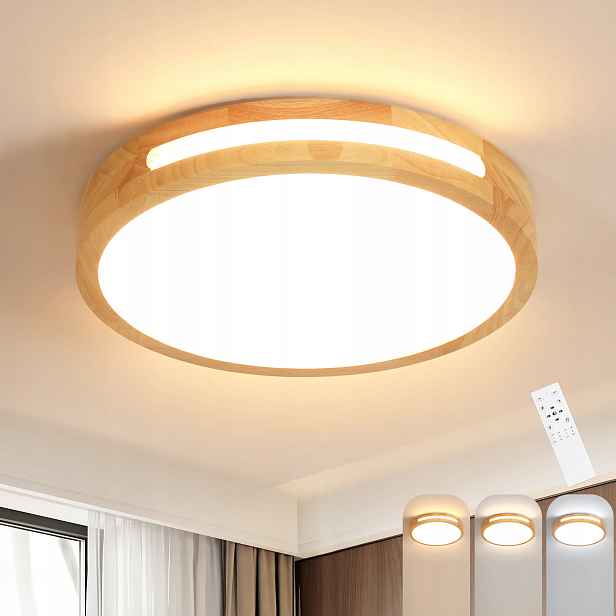 Led Stropní Svítidlo Plafon Dřevěné Moderní Stmívatelné do Obýváku Dálkové Ovládání 64W