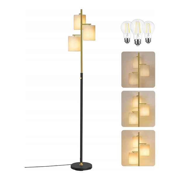 Podlahová lampa 3xE27 Zlato Černá Stmívatelná 173 cm Led žárovky součástí balení