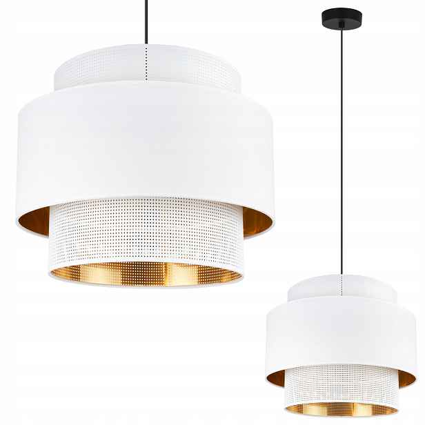 Závěsná Stropní Lampa Bílo-zlatý Lustr S Stínítkem Do Ložnice Jídelny