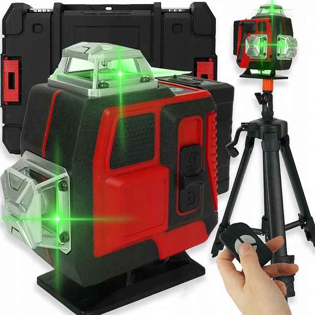 Křížový Laser Laserová Vodováha 4 Rovinná 4D 360 2400 mAh 16LZELENÁ