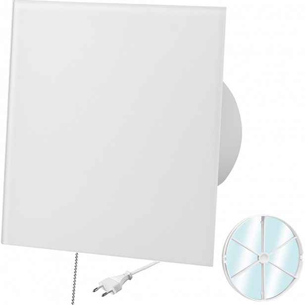 Skleněný Ventilátor Bílý Lesk Zástrčka A Vypínač Zpětný Ventil Fi 100