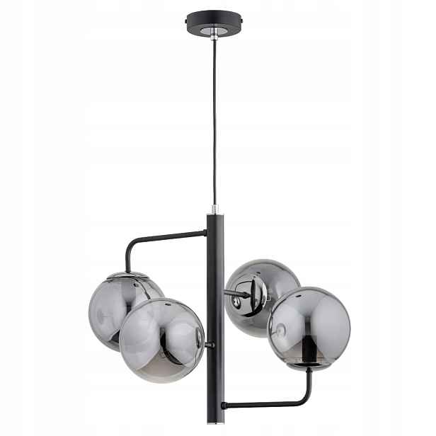 Závěsná lampa černá, skleněné koule, 4xE14 10W, obývací pokoj, Lamur Alfa