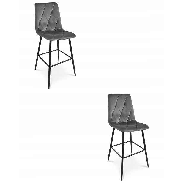 2X Sada Barová Židle Kuchyňská Barová Židle 112 CM Samet Šedá Tmavá