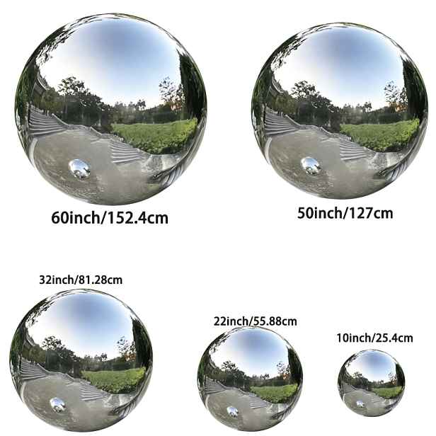 TEMU 5 ks (60 palců X 50 palců X 32 palců X 22 palců X 10 palců) Obrovská stříbrná nafukovací zrcadlová koule - Reflexní koule pro párty u bazénu,