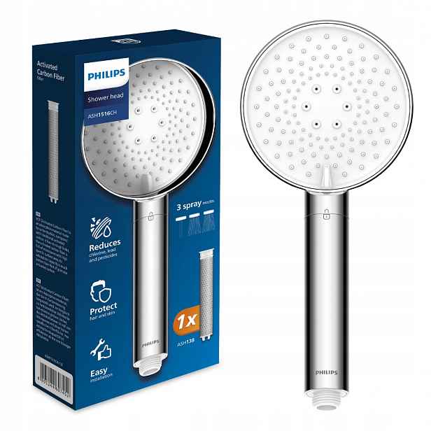 Chromová sprchová Sprchová Hlavice Philips ASH1516CH/10 sprchový filtr