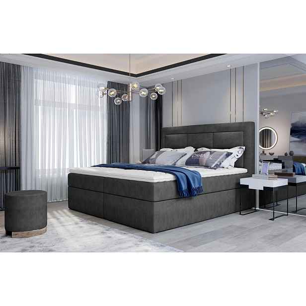 Boxspringová postel s úložným prostorem 180x200 TERIVO - tmavě šedá