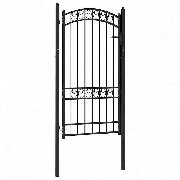 vidaXL Plotová brána EMMEN s klenutým vrškem ocelová 100 x 123,5 cm černá