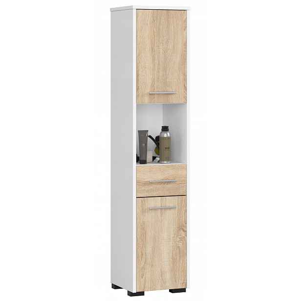 Skříňka koupelnový sloupek Fin 2D1SZ1W bílá-sonoma Akd