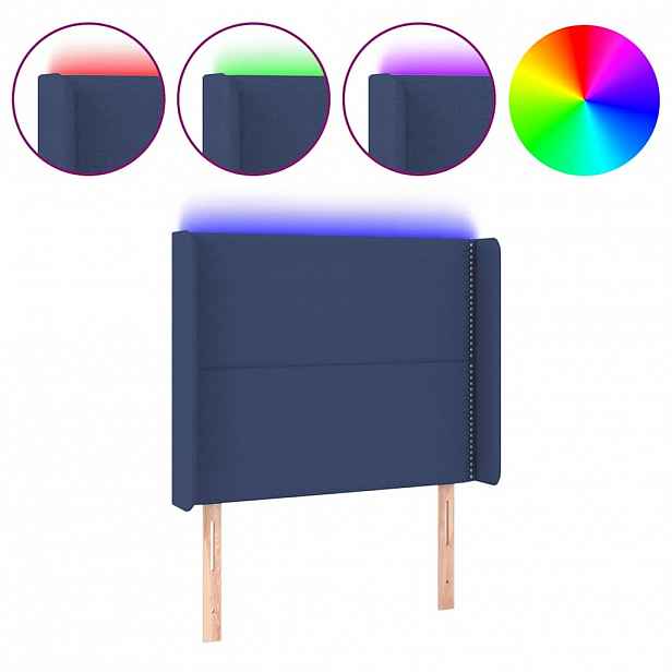 vidaXL Čelo postele s LED modré 93 x 16 x 118/128 cm textil