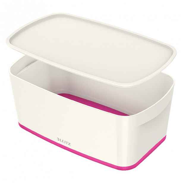 Bílo-růžový úložný box s víkem Leitz Office, objem 5 l