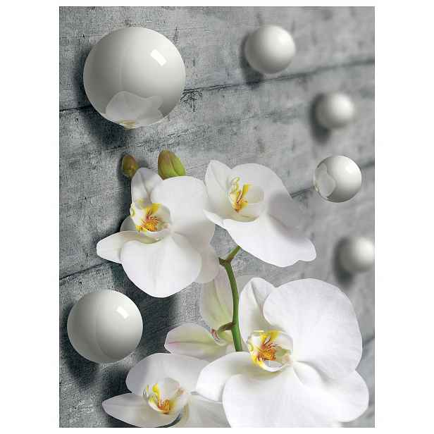 Fototapeta Bílá Orchidej s perlami elegance do obývacího pokoje 206x275 lepidlo