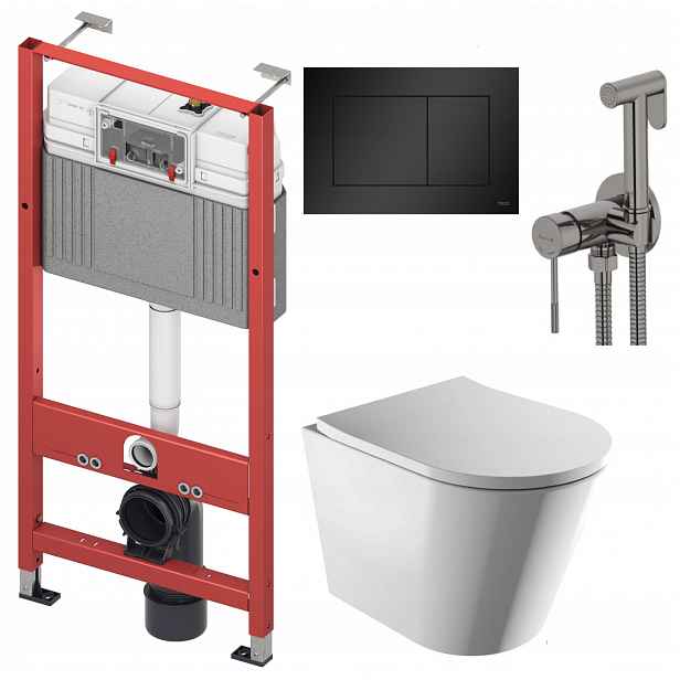 Wc sada Tece Base s miskou Tampa Rimless a tlačítkem černá matná baterie