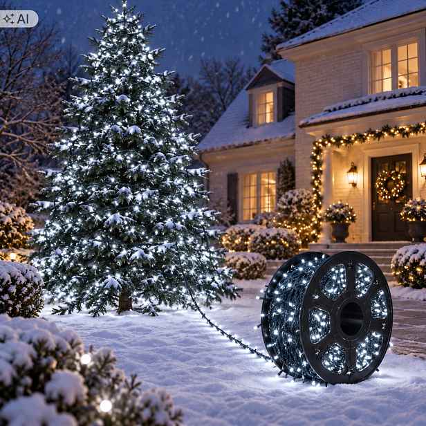 Vánoční Osvětlení Na Stromeček 1000 Led 60 m Studené bílé Flash IP44 Silný kabel na cívce