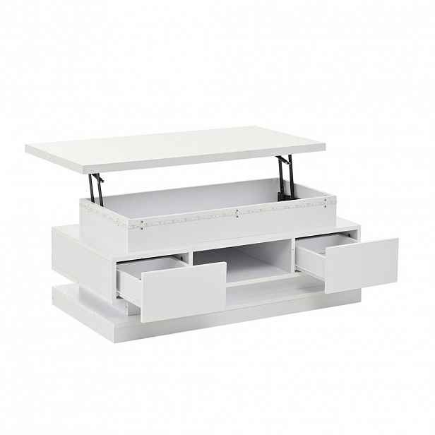 Modfu KONFERENČNÍ stolek z dřevotřísky 100x50x40 cm bílý s LED osvětlením, USB portem a výškově nastavitelnou deskou