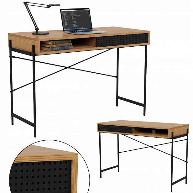 Počítačový Stůl S Posuvnými Dvířky loft černý dub do kanceláře
