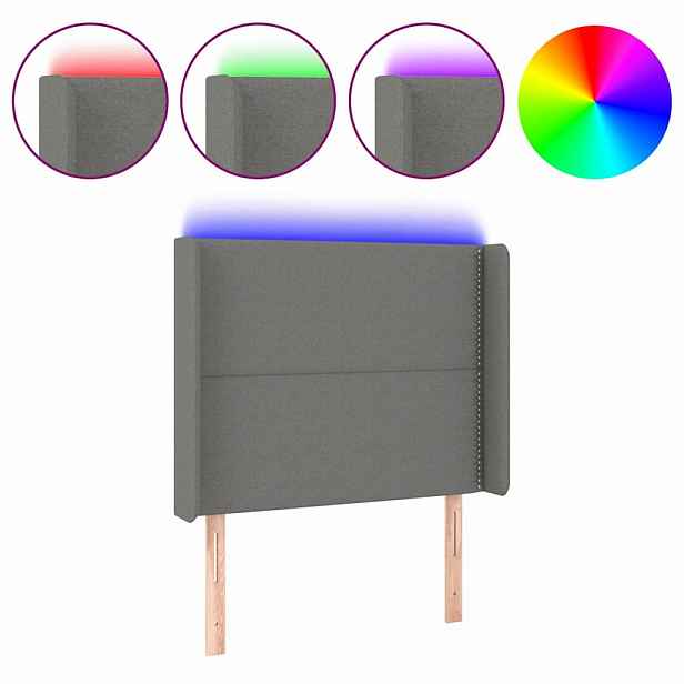 vidaXL Čelo postele s LED tmavě šedé 103 x 16 x 118/128 cm textil