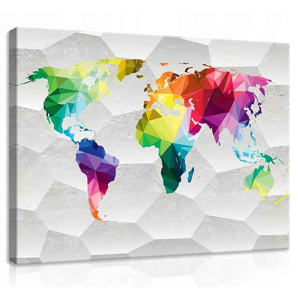 Obraz Na Plátně Plátno 70x50 Mapa Světa Atlas Barva Duha 3D Geografie