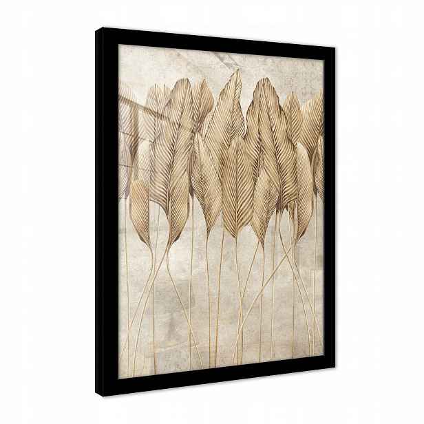 Obraz Boho Peří Béžová Příroda Moderní Plakát V Černém Rámu 70x50