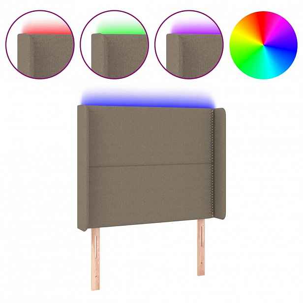 vidaXL Čelo postele s LED taupe 103 x 16 x 118/128 cm textil