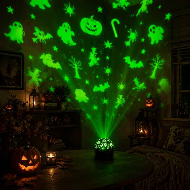 TEMU 1ks Barevná Fantazijní Dýňová Projekční Lampa, Světlo s Halloweenskou Tématikou, Dekorace pro Vnitřní Atmosféru, 360° Projekční Lampa, Odstraňte