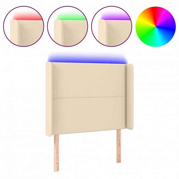 vidaXL Čelo postele s LED krémové 103 x 16 x 118/128 cm textil