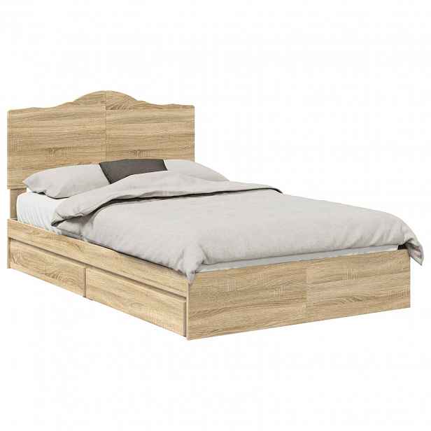 vidaXL Postel s úložným prostorem se zásuvkou Sonoma dub 135 x 190 cm