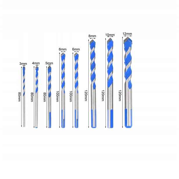 Vrták do keramického skla 8ks 3mm-12mm